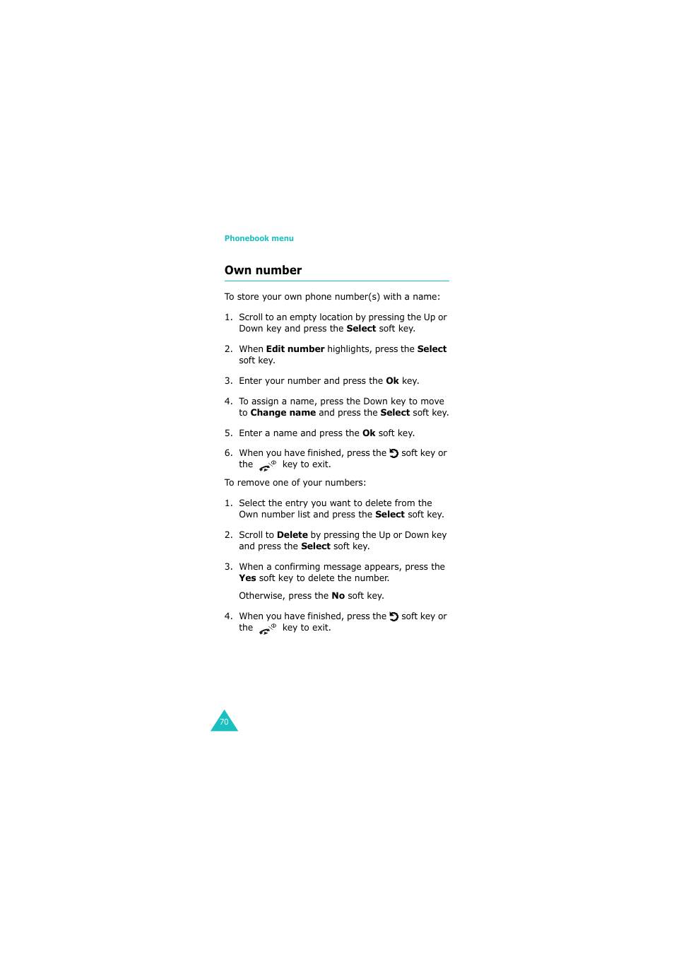 Own number | Samsung 08/2004 User Manual | Page 71 / 196