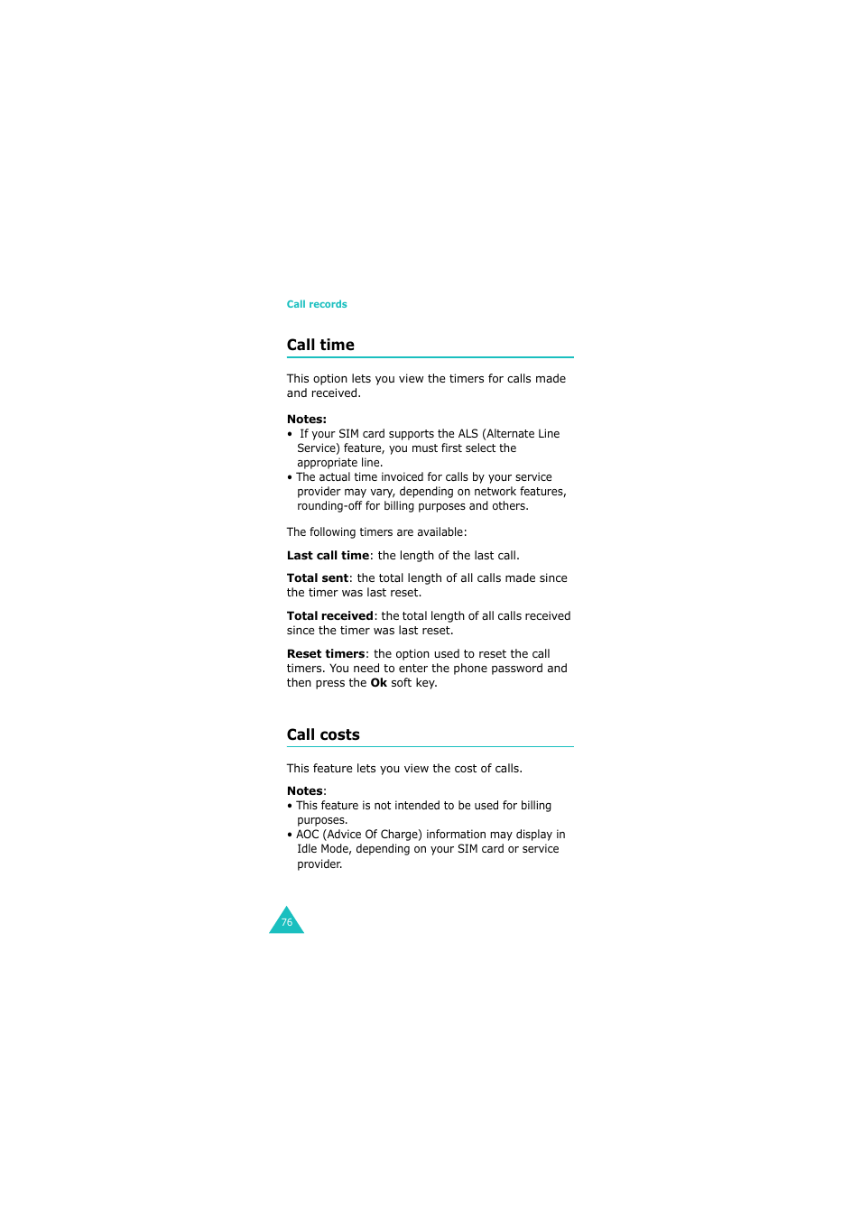Call time, Call costs | Samsung 08/2004 User Manual | Page 77 / 196
