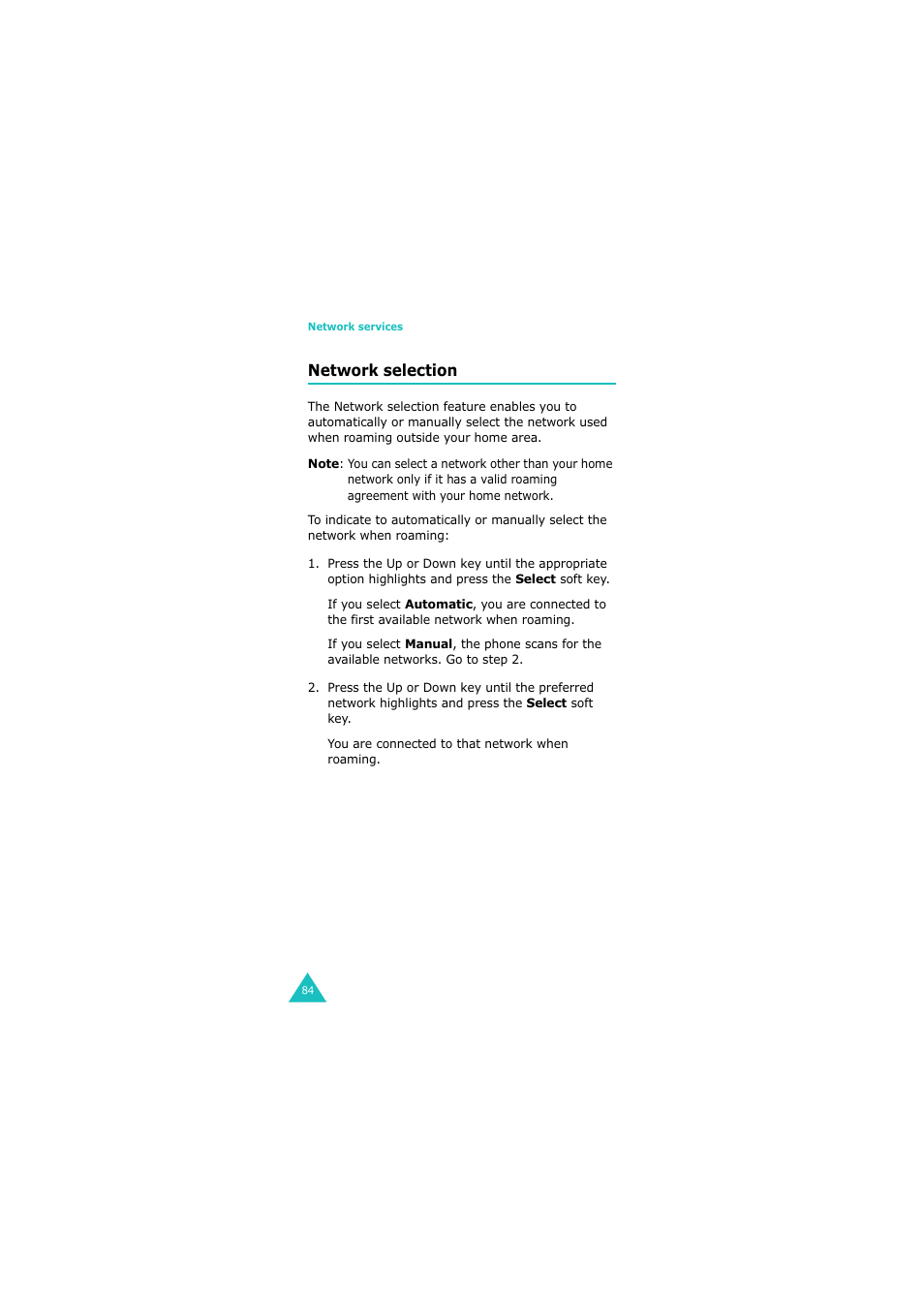 Network selection | Samsung 08/2004 User Manual | Page 85 / 196
