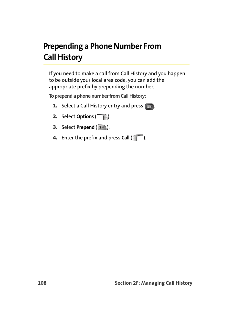 Prepending a phone number from call history | Samsung MM A880 User Manual | Page 116 / 278