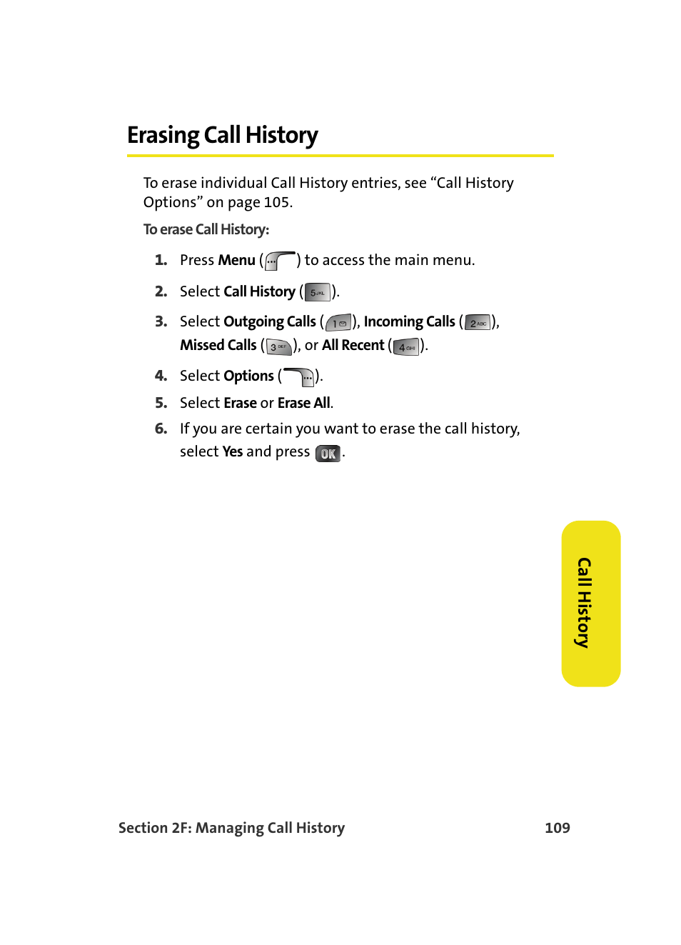 Erasing call history | Samsung MM A880 User Manual | Page 117 / 278