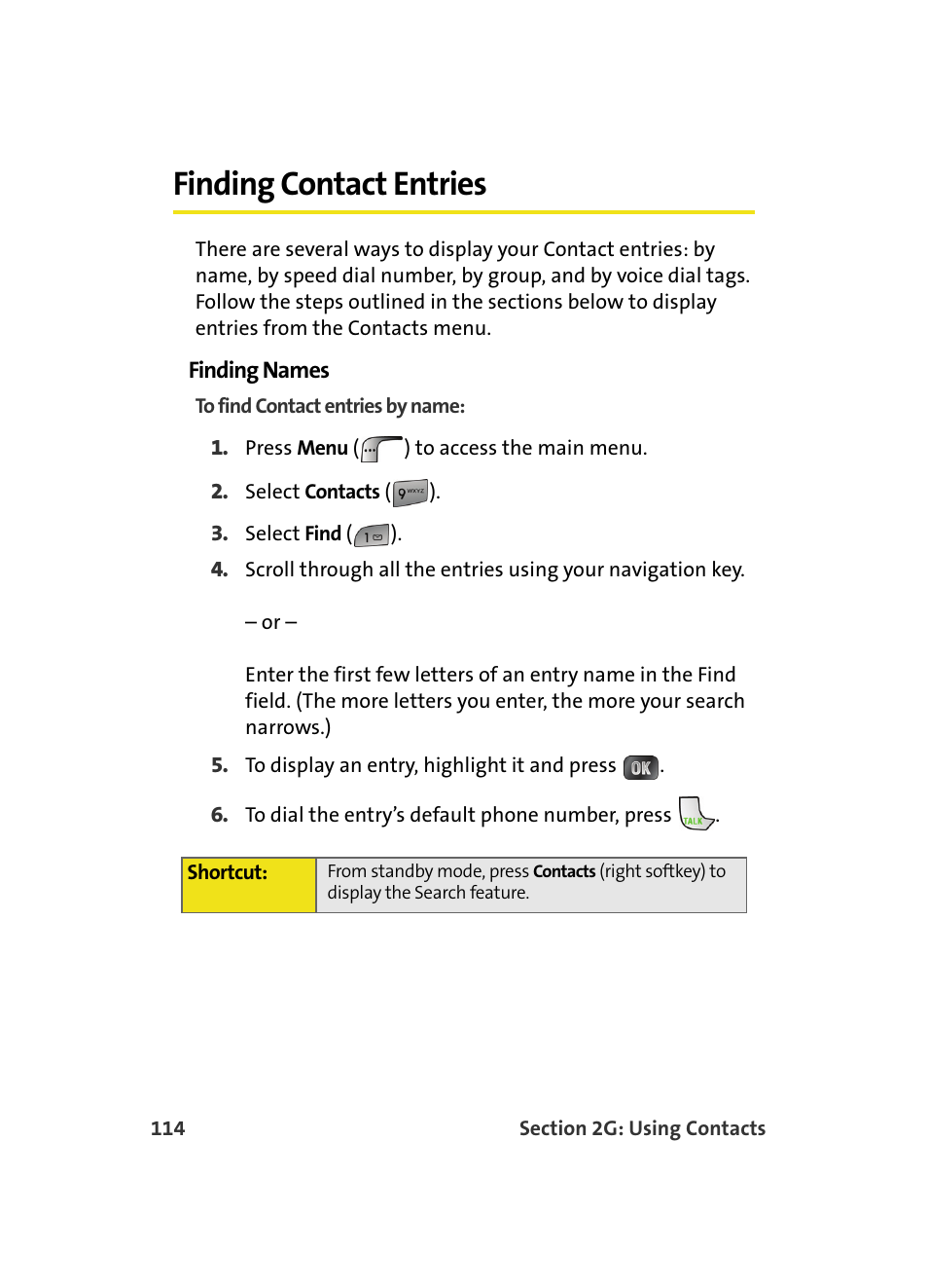 Finding contact entries | Samsung MM A880 User Manual | Page 122 / 278