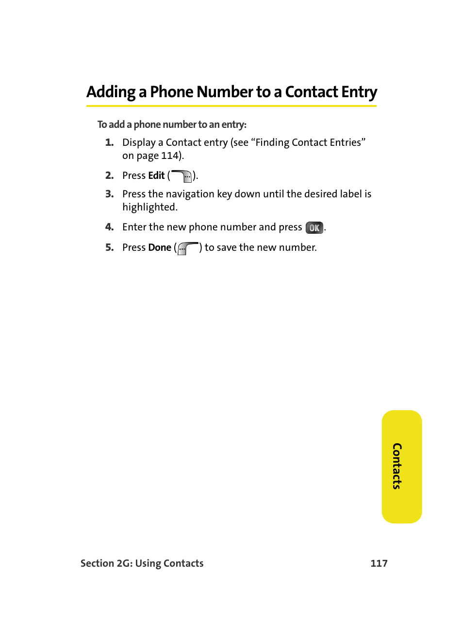 Adding a phone number to a contact entry | Samsung MM A880 User Manual | Page 125 / 278