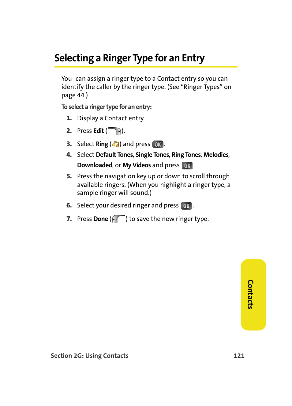 Selecting a ringer type for an entry | Samsung MM A880 User Manual | Page 129 / 278
