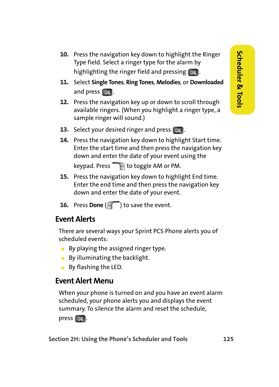 Event alerts, Event alert menu, Scheduler & t o ols | Samsung MM A880 User Manual | Page 133 / 278