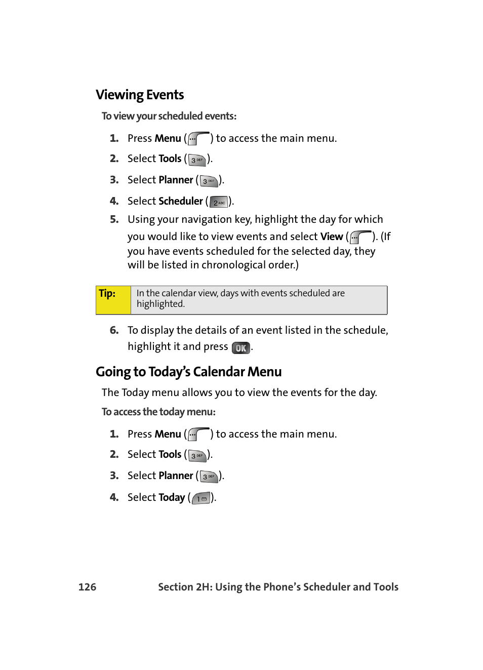 Viewing events, Going to today’s calendar menu | Samsung MM A880 User Manual | Page 134 / 278