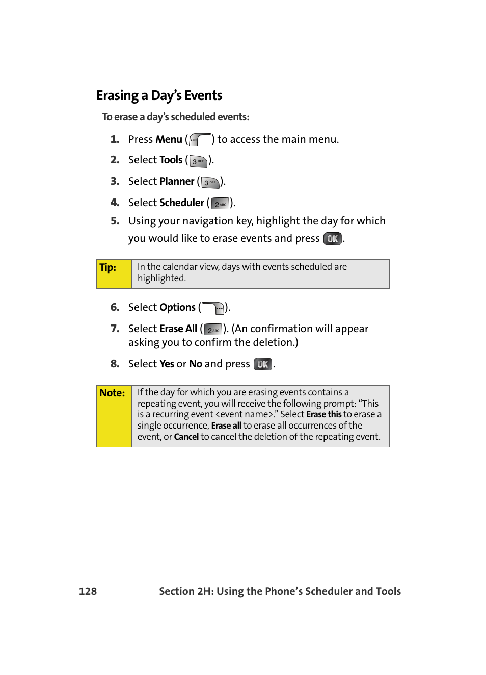 Erasing a day’s events | Samsung MM A880 User Manual | Page 136 / 278