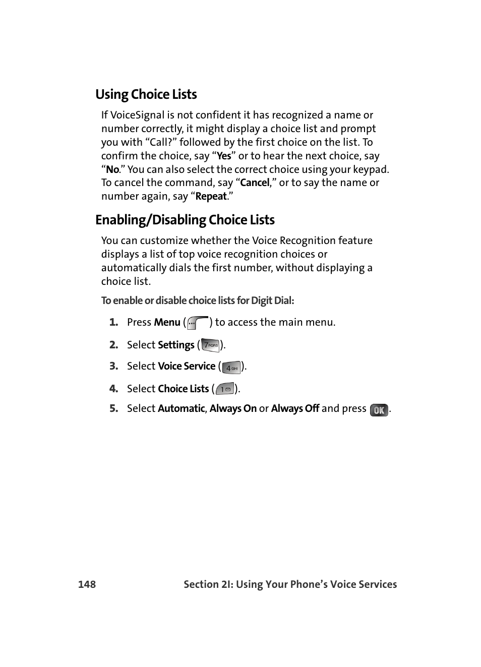 Using choice lists, Enabling/disabling choice lists | Samsung MM A880 User Manual | Page 156 / 278