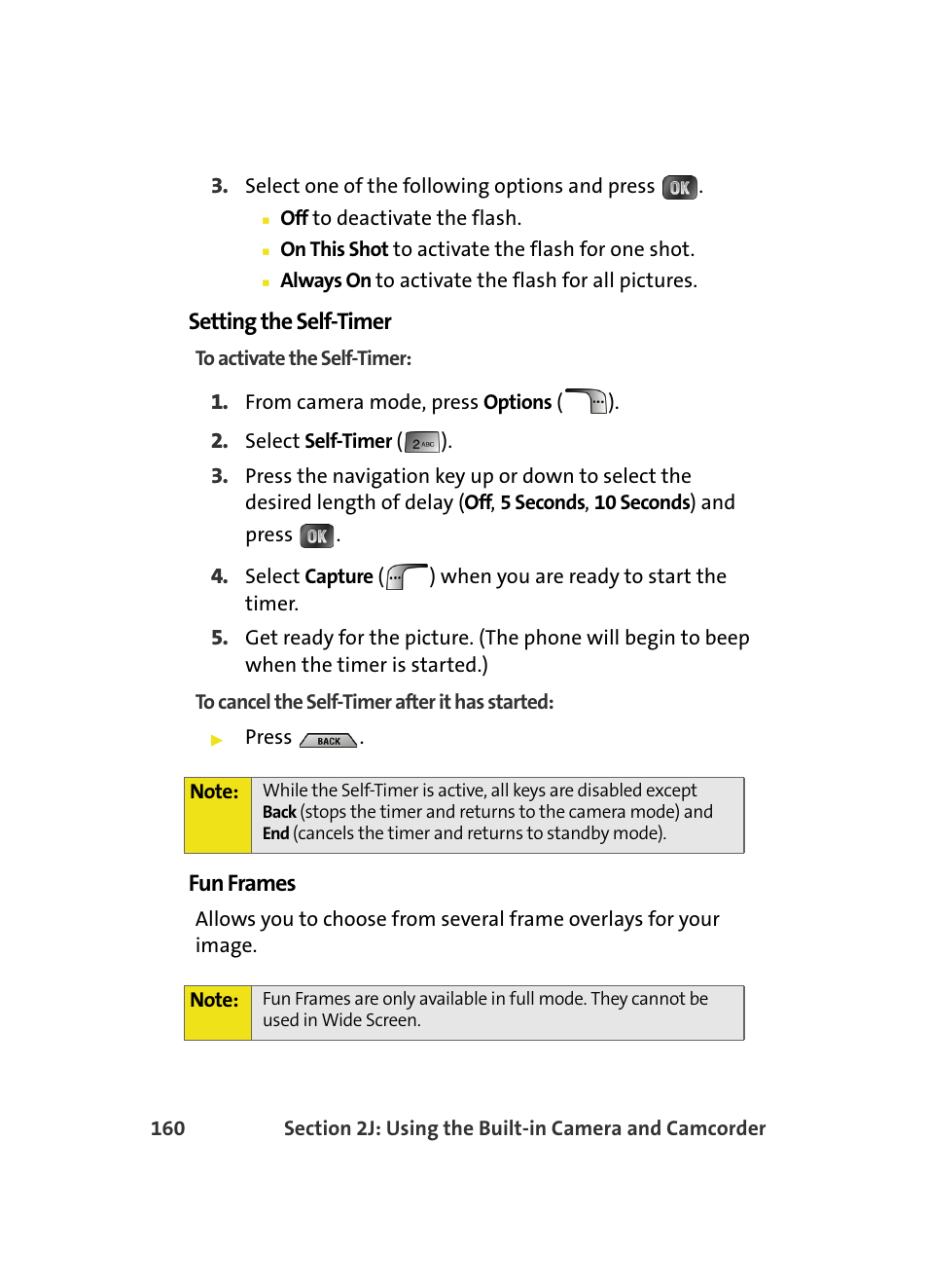 Setting the self-timer, Fun frames | Samsung MM A880 User Manual | Page 168 / 278