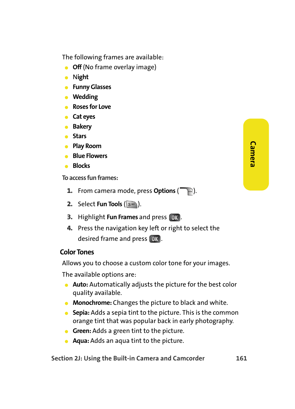 Ca m e ra, Color tones | Samsung MM A880 User Manual | Page 169 / 278
