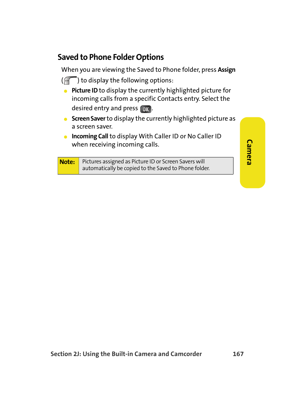 Saved to phone folder options, Ca m e ra | Samsung MM A880 User Manual | Page 175 / 278