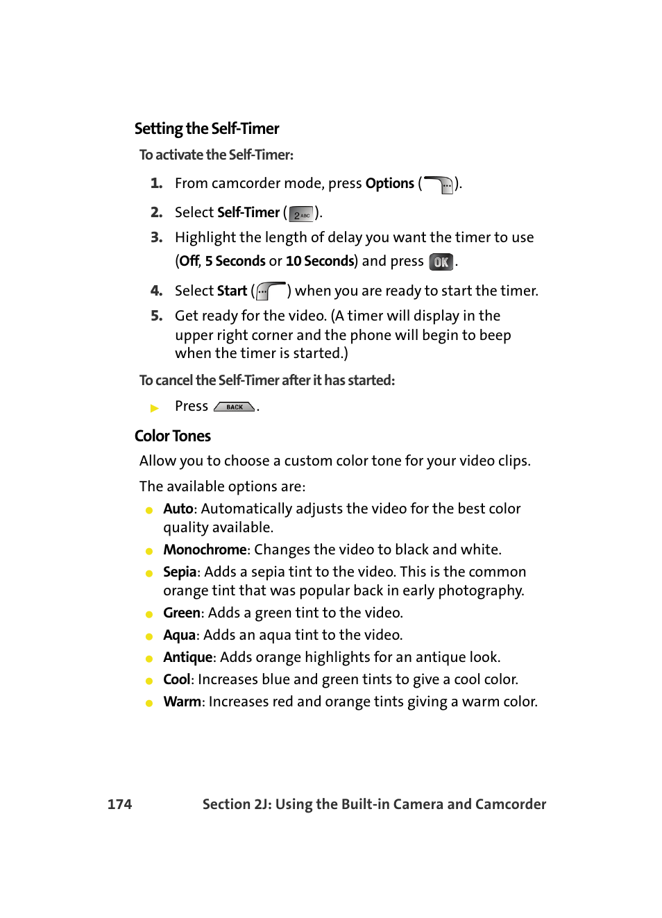 Setting the self-timer, Color tones | Samsung MM A880 User Manual | Page 182 / 278