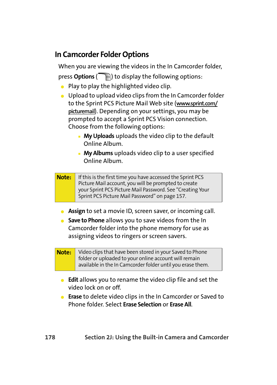 In camcorder folder options | Samsung MM A880 User Manual | Page 186 / 278
