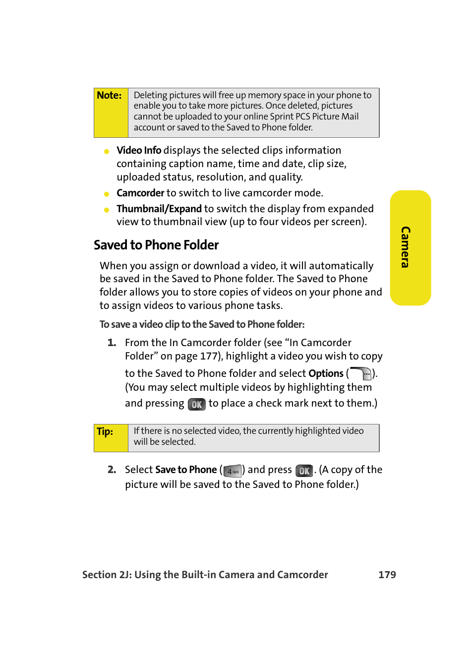 Saved to phone folder, Ca m e ra | Samsung MM A880 User Manual | Page 187 / 278