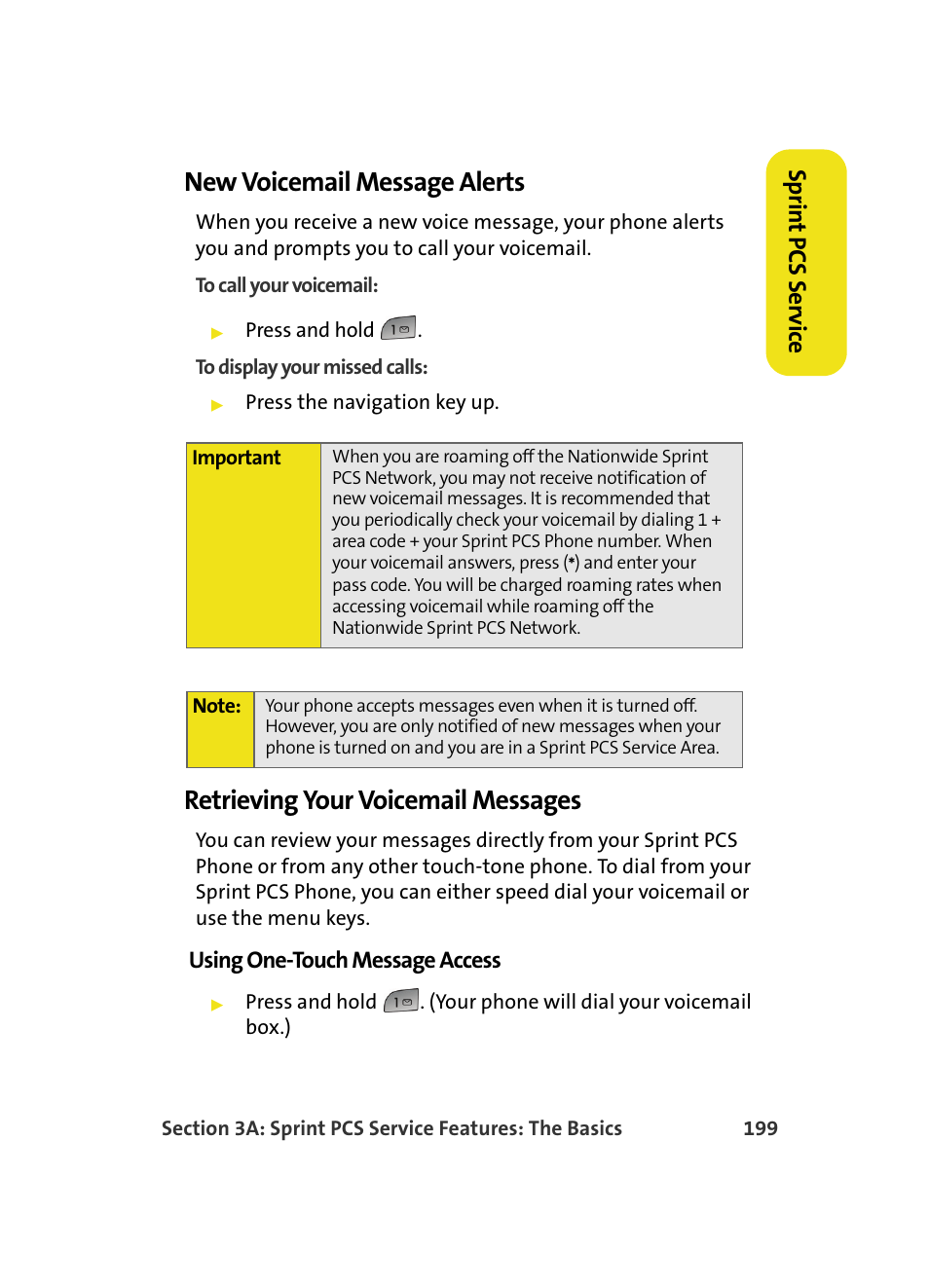 New voicemail message alerts, Retrieving your voicemail messages, Sprin t pcs ser vice | Samsung MM A880 User Manual | Page 207 / 278