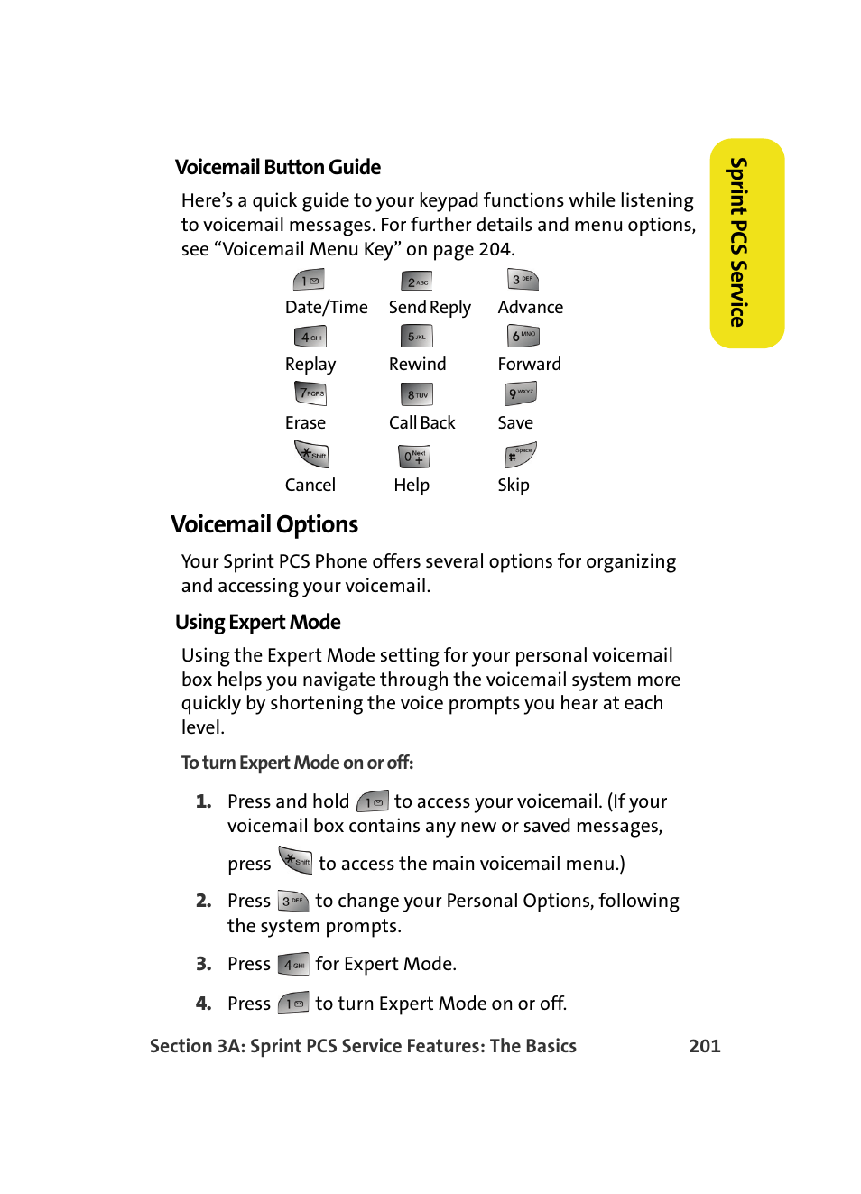 Voicemail options, Sprin t pcs ser vice | Samsung MM A880 User Manual | Page 209 / 278