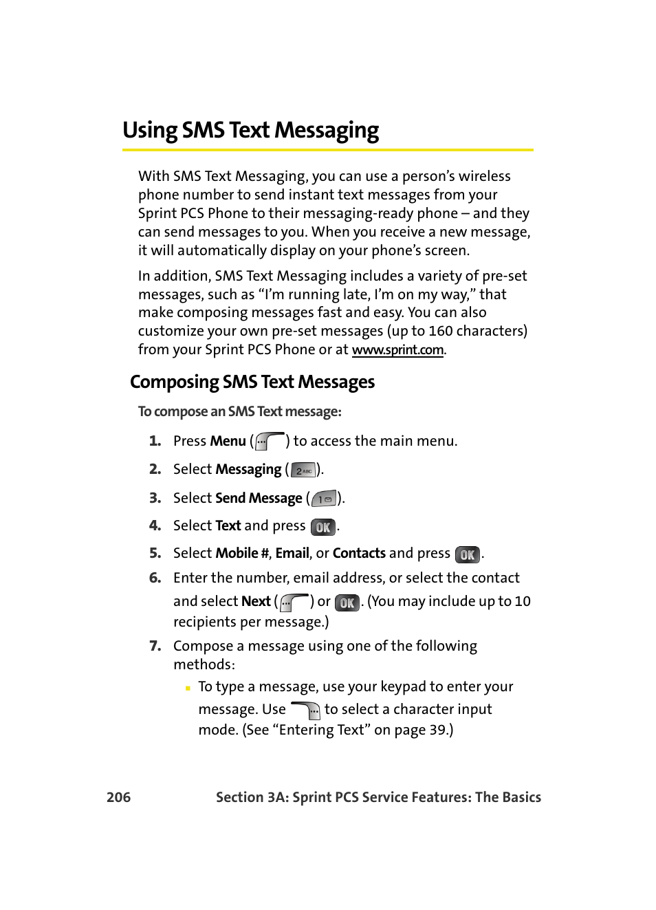 Using sms text messaging, Composing sms text messages | Samsung MM A880 User Manual | Page 214 / 278