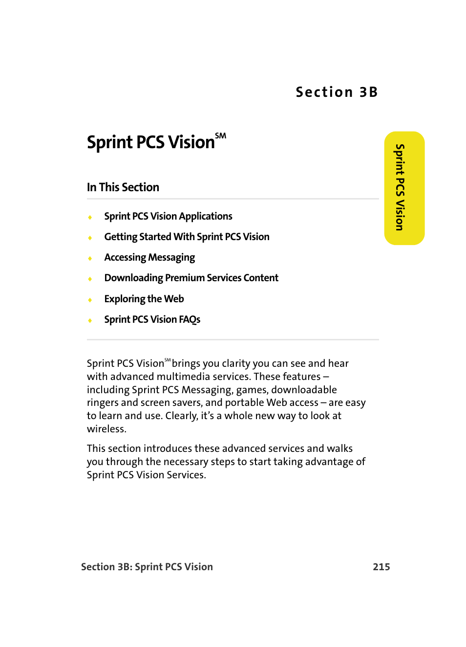 Sprint pcs visionsm, Sprint pcs vision, S e c ti o n 3 b | Sp rin t pcs v isio n | Samsung MM A880 User Manual | Page 223 / 278