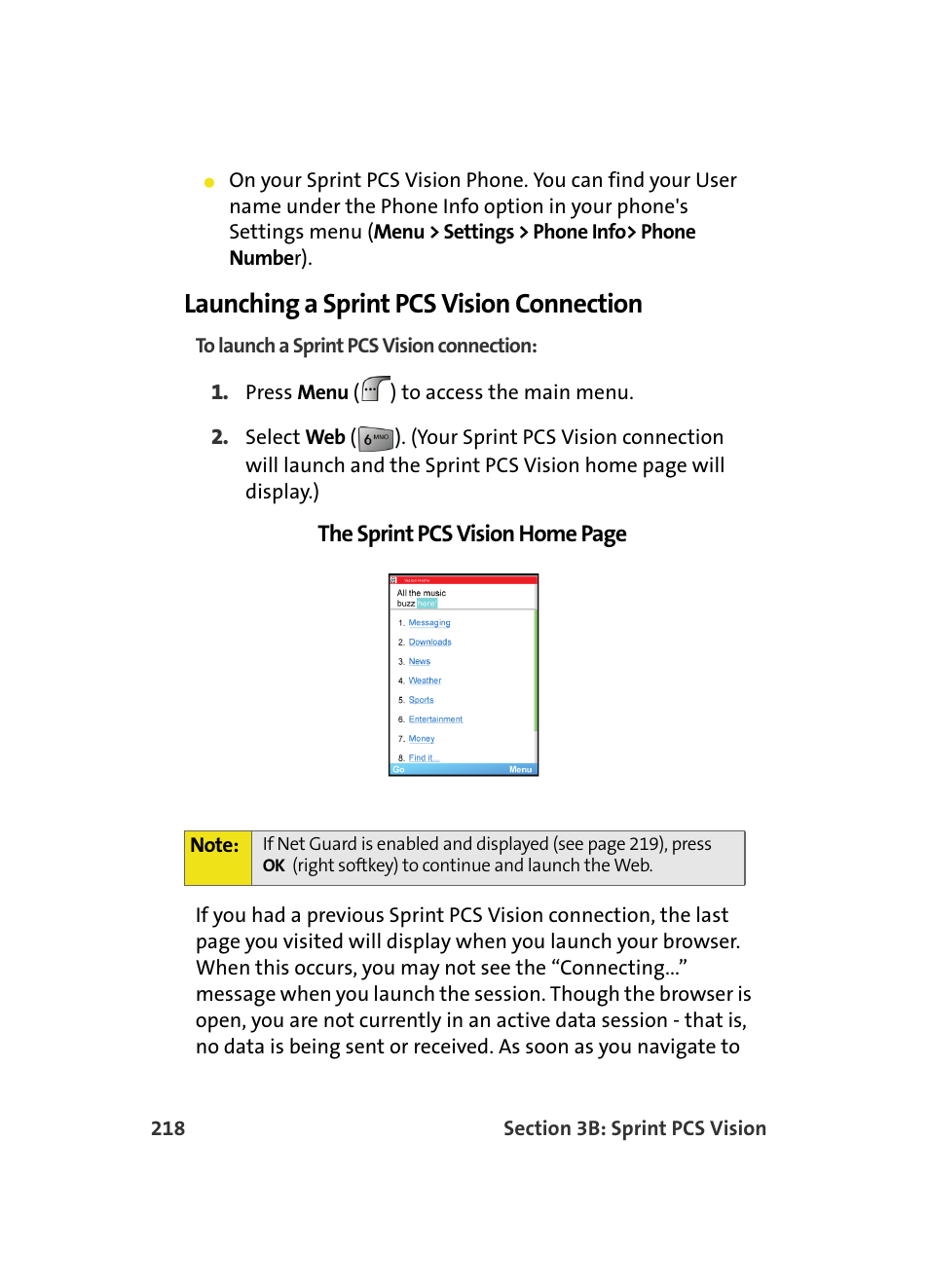 Launching a sprint pcs vision connection | Samsung MM A880 User Manual | Page 226 / 278