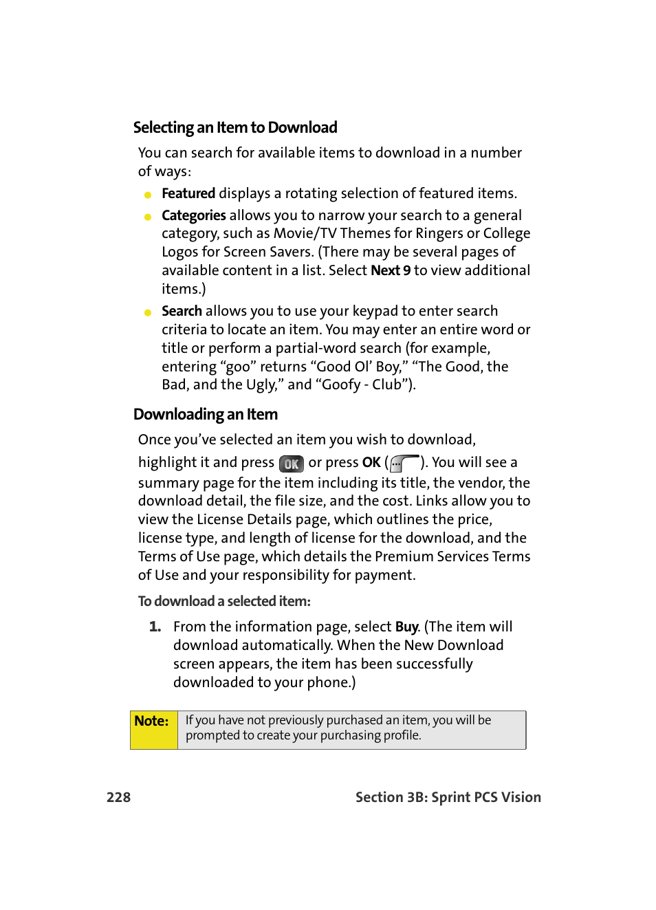 Selecting an item to download, Downloading an item | Samsung MM A880 User Manual | Page 236 / 278