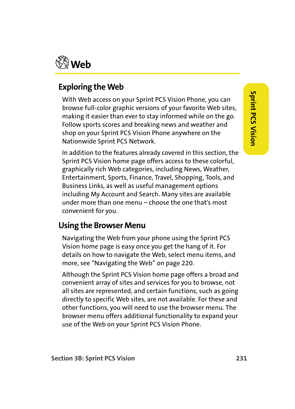 Exploring the web, Using the browser menu | Samsung MM A880 User Manual | Page 239 / 278