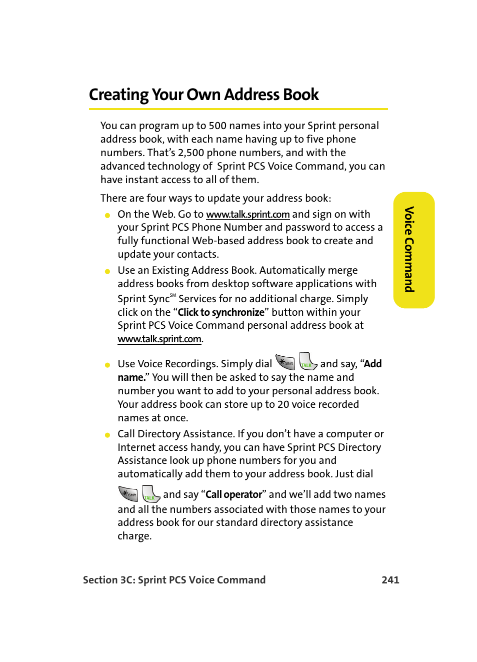 Creating your own address book, Vo ice c o mmand | Samsung MM A880 User Manual | Page 249 / 278