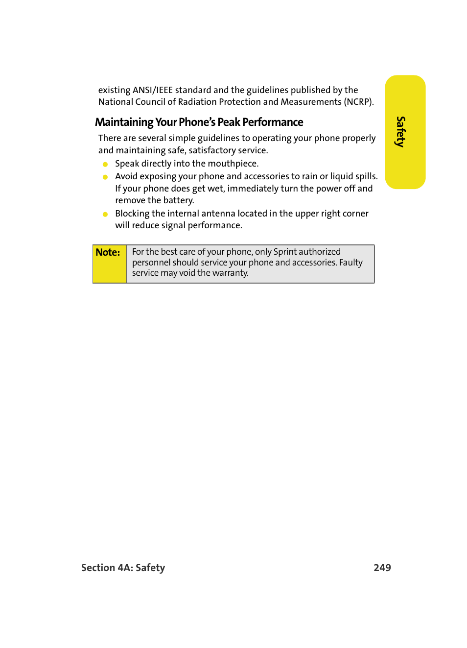 Saf e ty, Maintaining your phone’s peak performance | Samsung MM A880 User Manual | Page 257 / 278