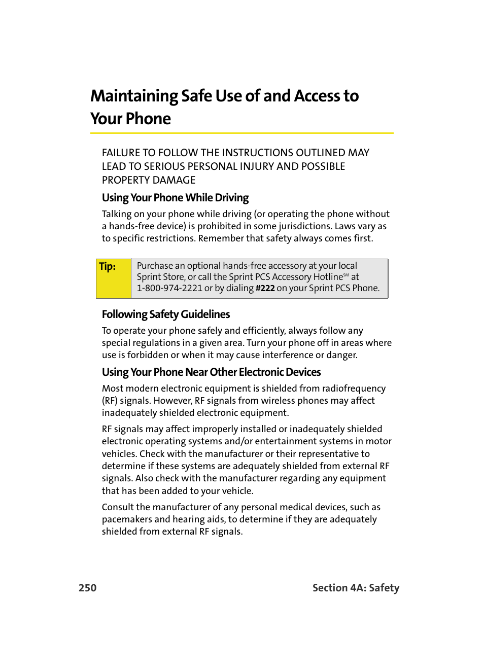 Maintaining safe use of and access to your phone | Samsung MM A880 User Manual | Page 258 / 278