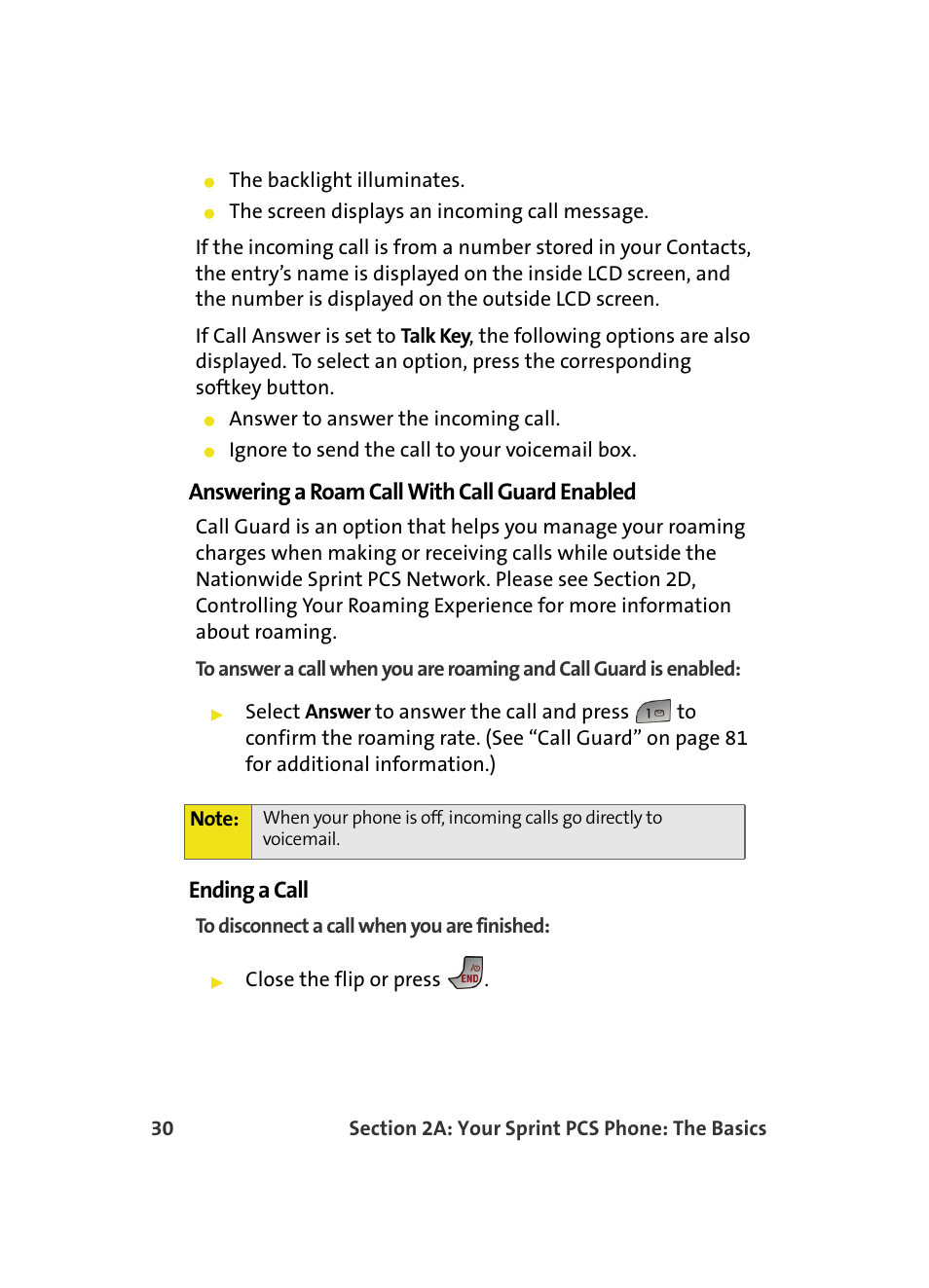 Answering a roam call with call guard enabled, Ending a call | Samsung MM A880 User Manual | Page 38 / 278