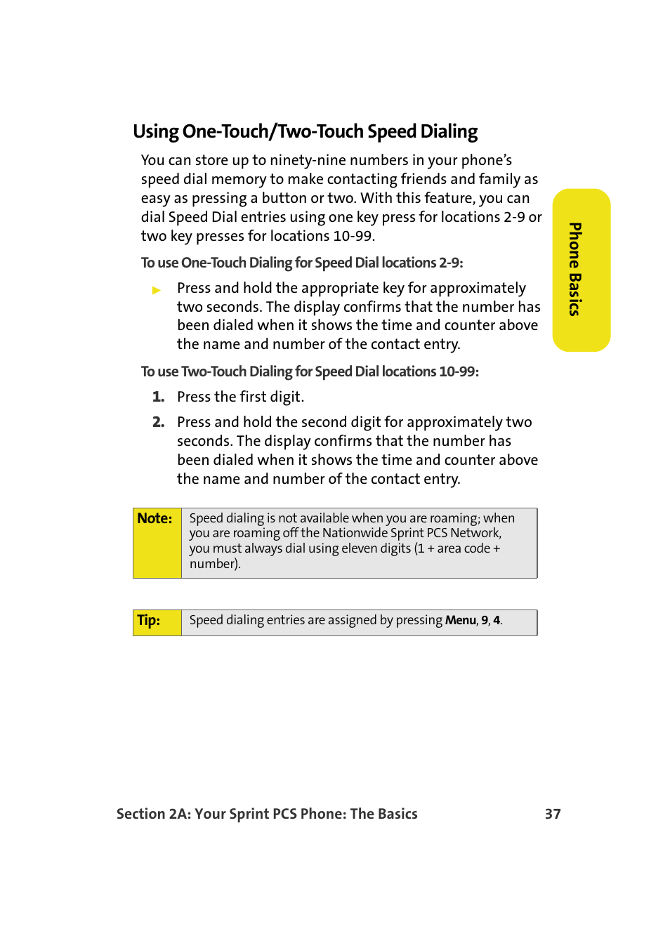 Using one-touch/two-touch speed dialing, Phone basics | Samsung MM A880 User Manual | Page 45 / 278