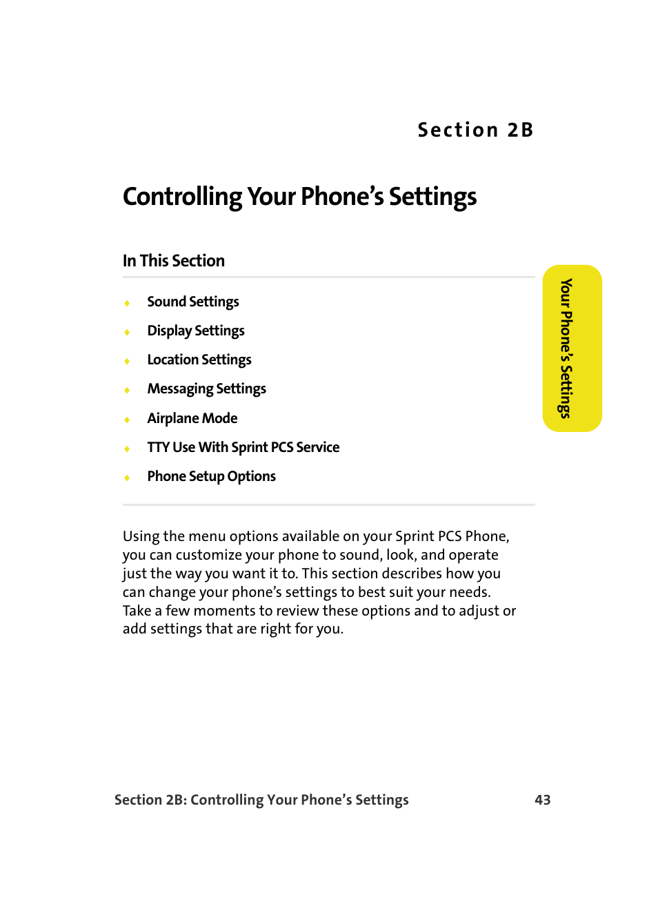 Controlling your phone’s settings, 2b. controlling your phone’s settings, S e c ti o n 2 b | Samsung MM A880 User Manual | Page 51 / 278