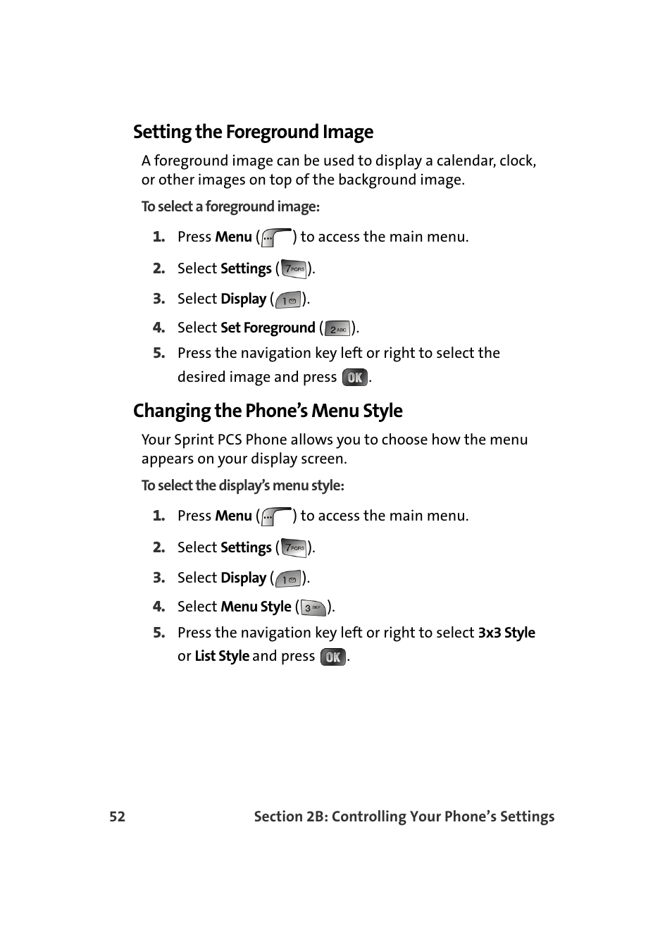 Setting the foreground image, Changing the phone’s menu style | Samsung MM A880 User Manual | Page 60 / 278