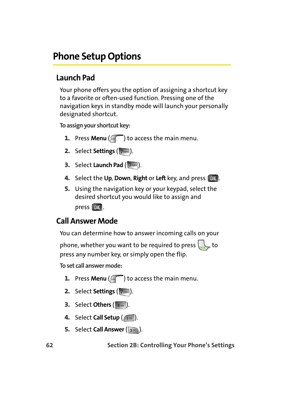 Phone setup options, Launch pad, Call answer mode | Samsung MM A880 User Manual | Page 70 / 278