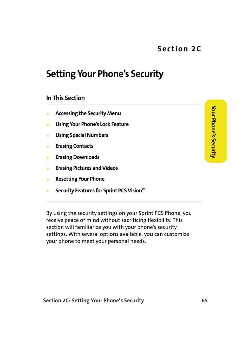 Setting your phone’s security, 2c. setting your phone’s security, Yo ur phone’ s security | Samsung MM A880 User Manual | Page 73 / 278