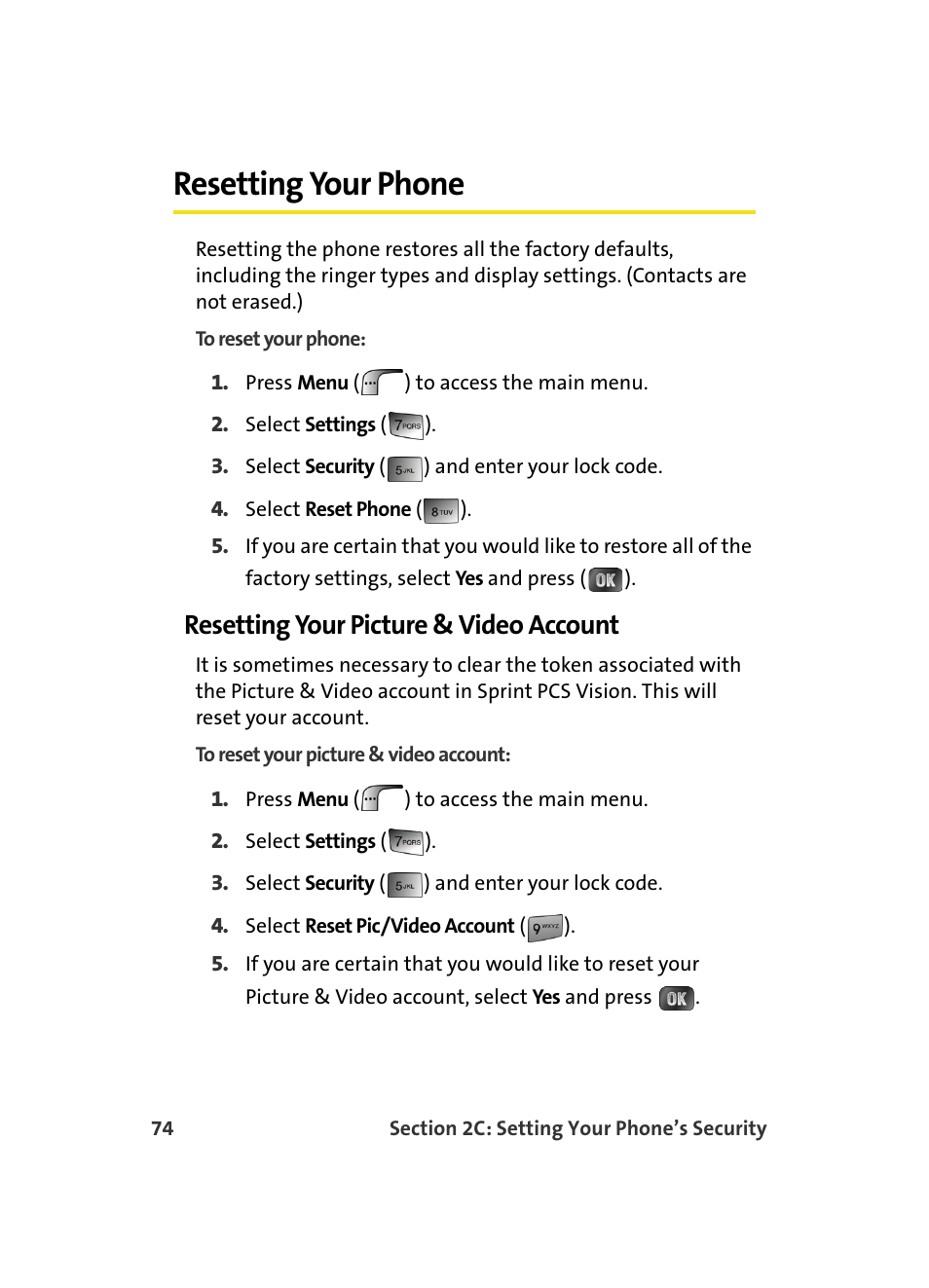 Resetting your phone, Resetting your picture & video account | Samsung MM A880 User Manual | Page 82 / 278