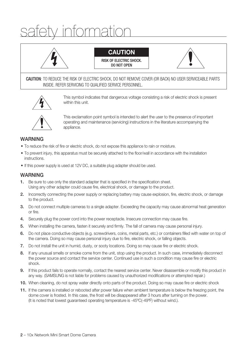 Safety information, Caution | Samsung SNC-C6225 User Manual | Page 2 / 76