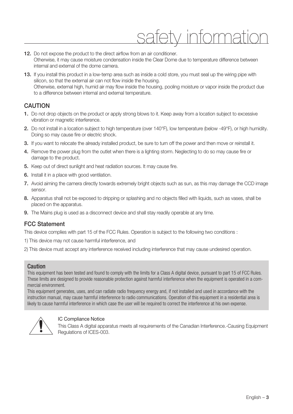 Safety information | Samsung SNC-C6225 User Manual | Page 3 / 76