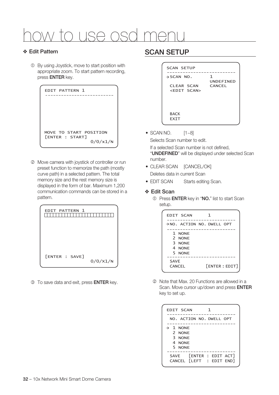 How to use osd menu, Scan setup | Samsung SNC-C6225 User Manual | Page 32 / 76