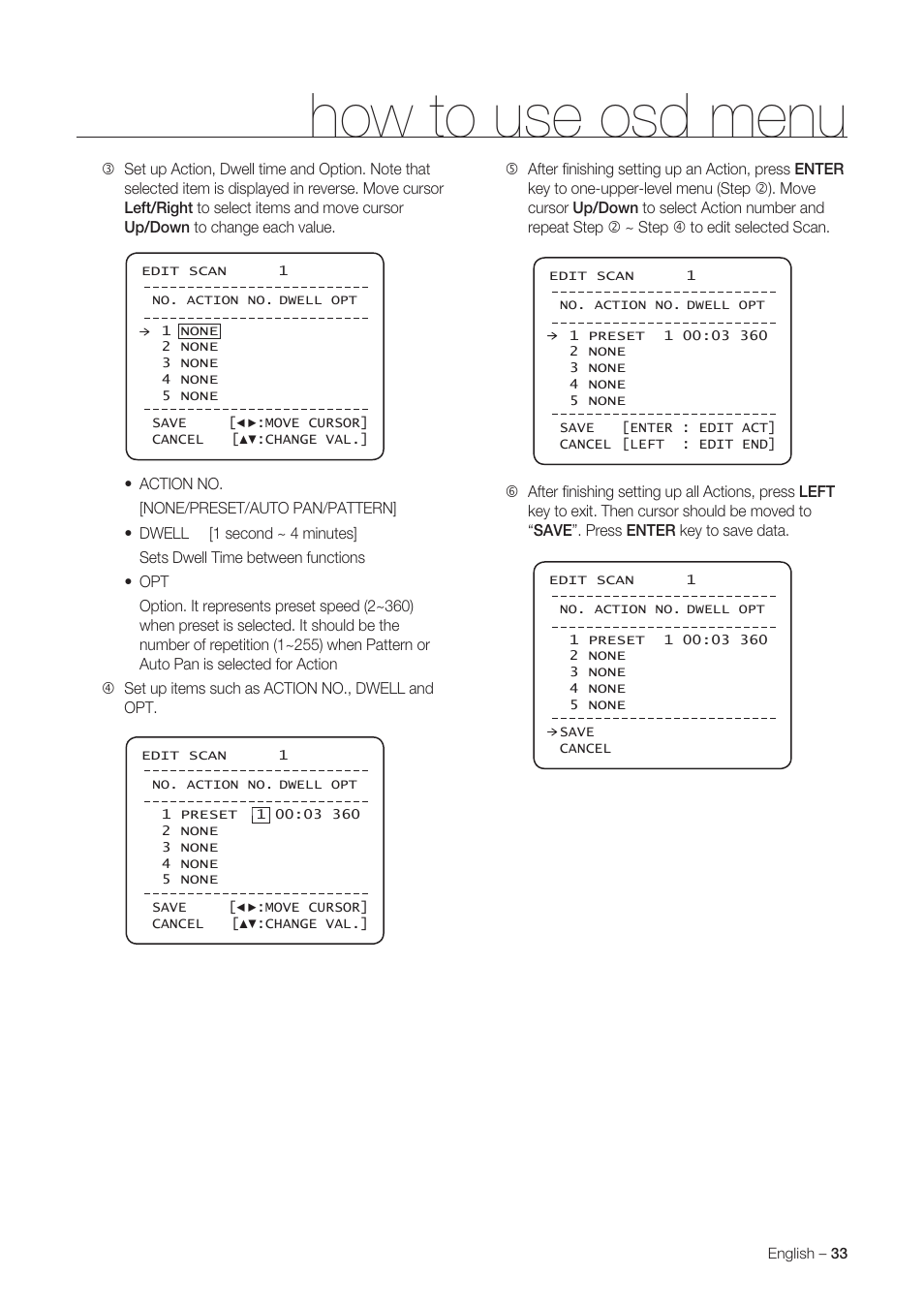 How to use osd menu | Samsung SNC-C6225 User Manual | Page 33 / 76