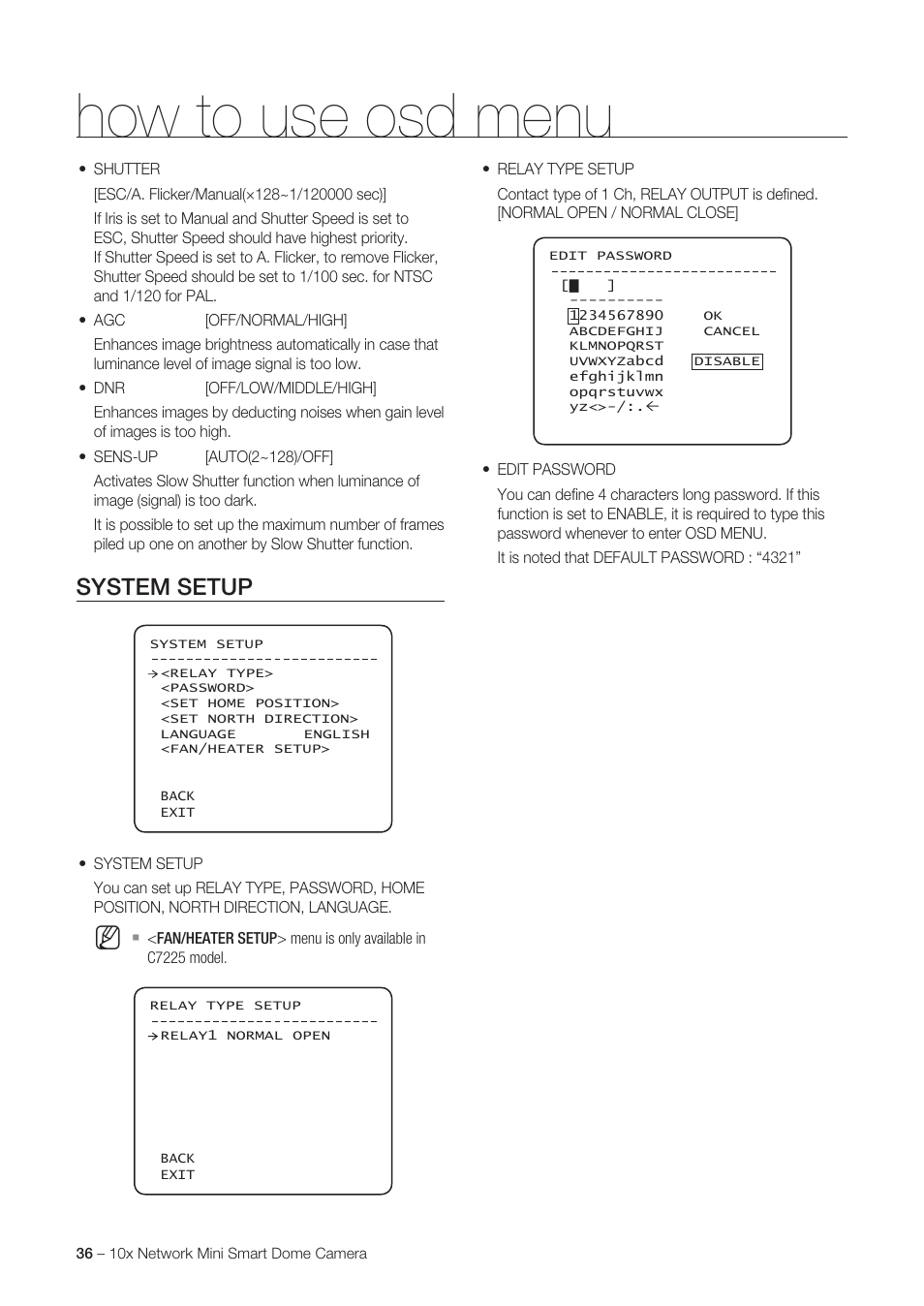 How to use osd menu, System setup | Samsung SNC-C6225 User Manual | Page 36 / 76