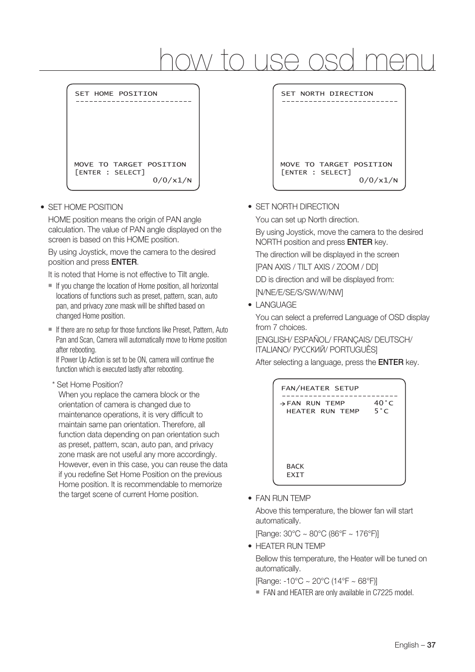 How to use osd menu | Samsung SNC-C6225 User Manual | Page 37 / 76