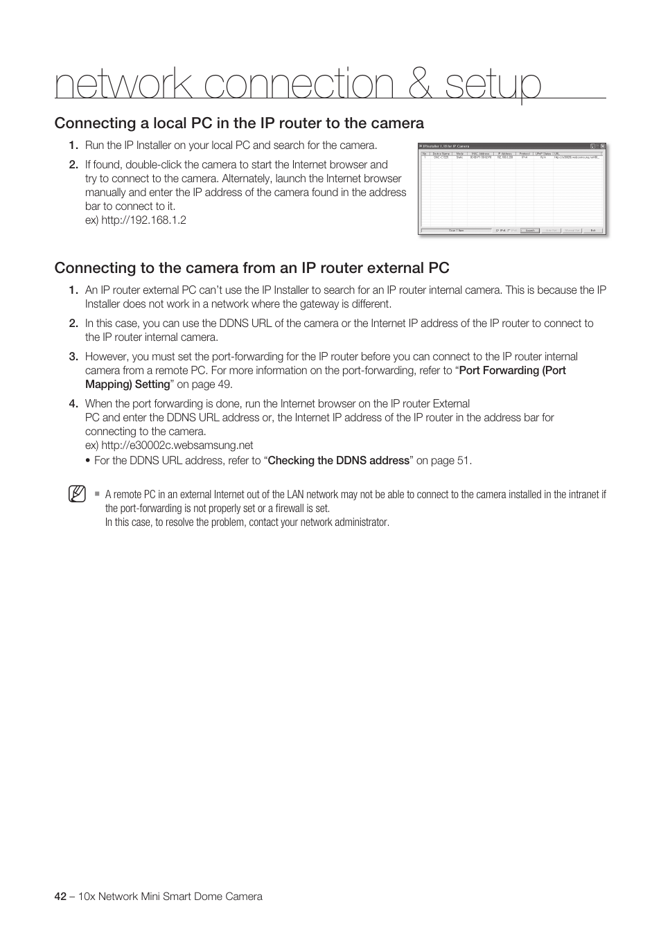 Network connection & setup | Samsung SNC-C6225 User Manual | Page 42 / 76