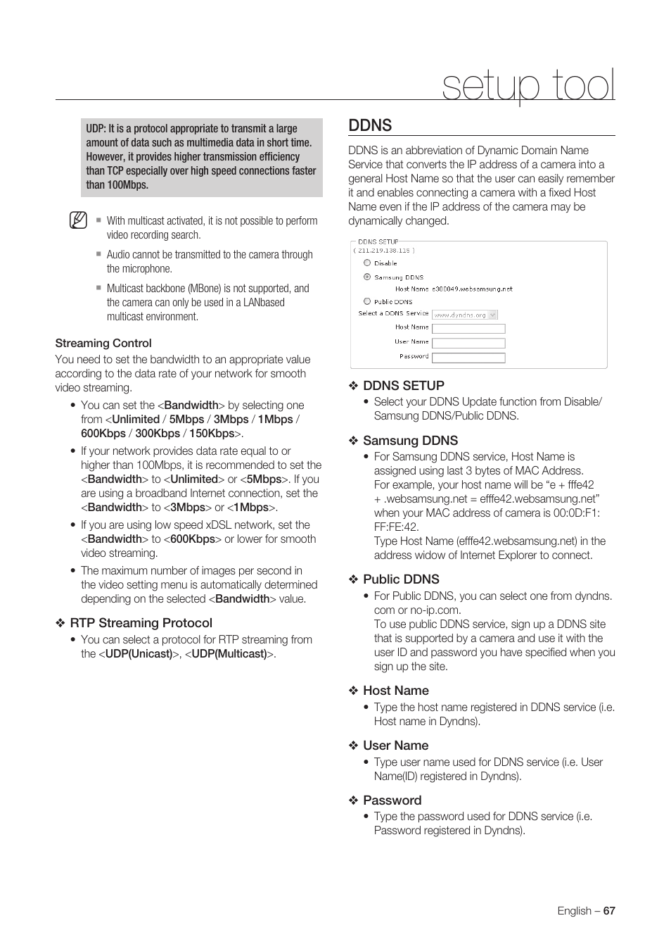 Setup tool, Ddns | Samsung SNC-C6225 User Manual | Page 67 / 76