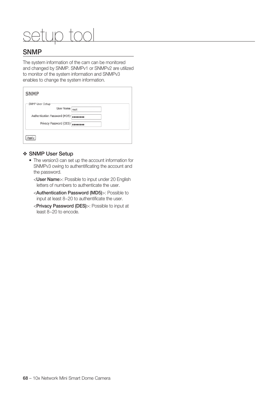 Setup tool, Snmp | Samsung SNC-C6225 User Manual | Page 68 / 76