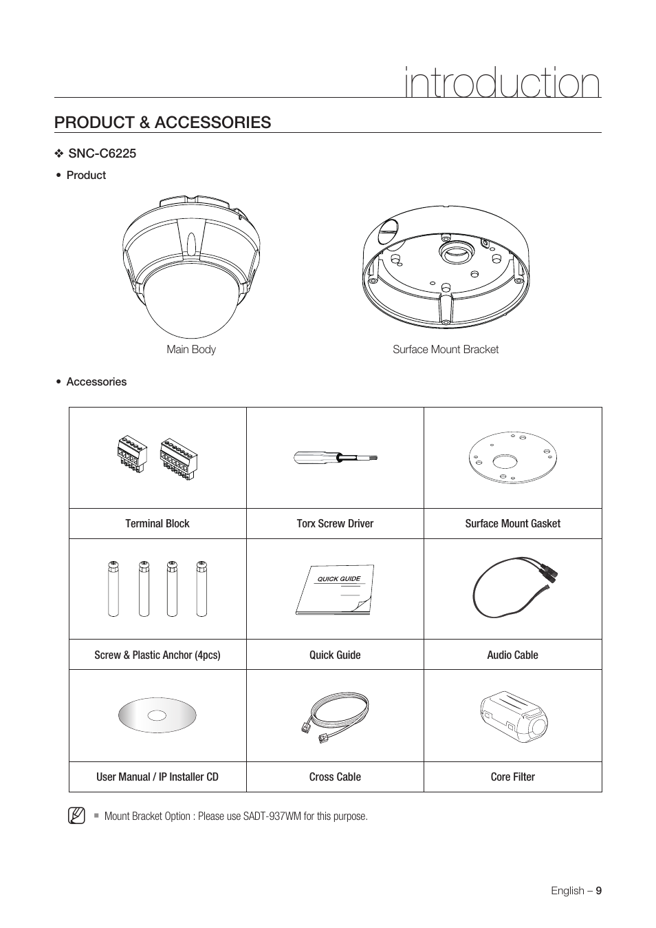 Introduction, Product & accessories | Samsung SNC-C6225 User Manual | Page 9 / 76