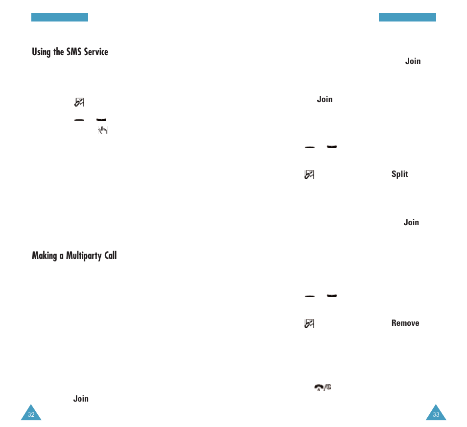 Using the sms service, Making a multiparty call | Samsung GH68-03213A User Manual | Page 17 / 82