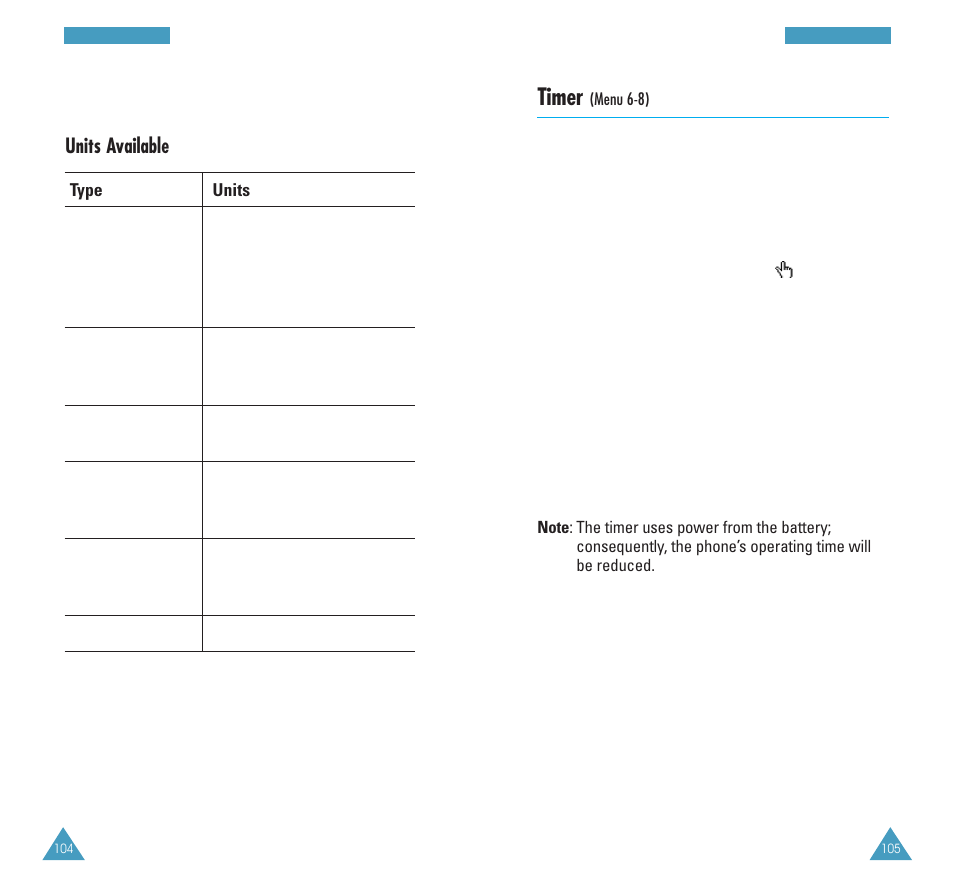 Timer, Units available | Samsung GH68-03213A User Manual | Page 54 / 82