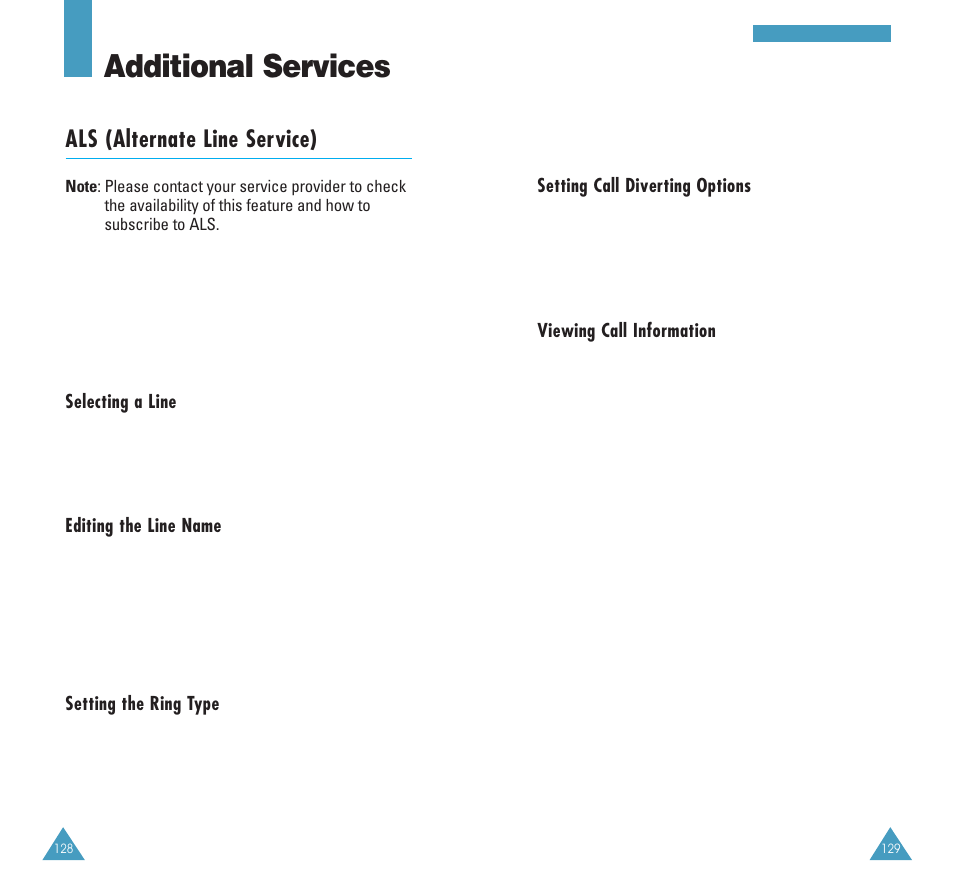 Additional services, Als (alternate line service) | Samsung GH68-03213A User Manual | Page 67 / 82