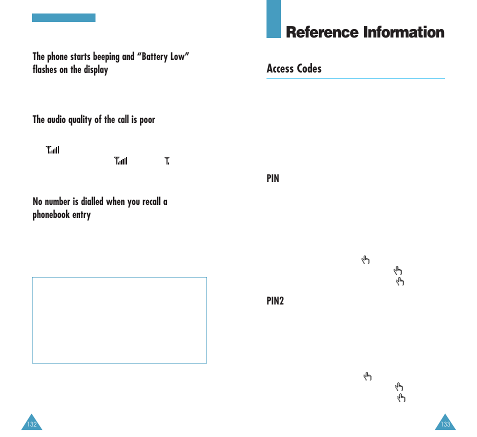 Reference information, Access codes | Samsung GH68-03213A User Manual | Page 69 / 82