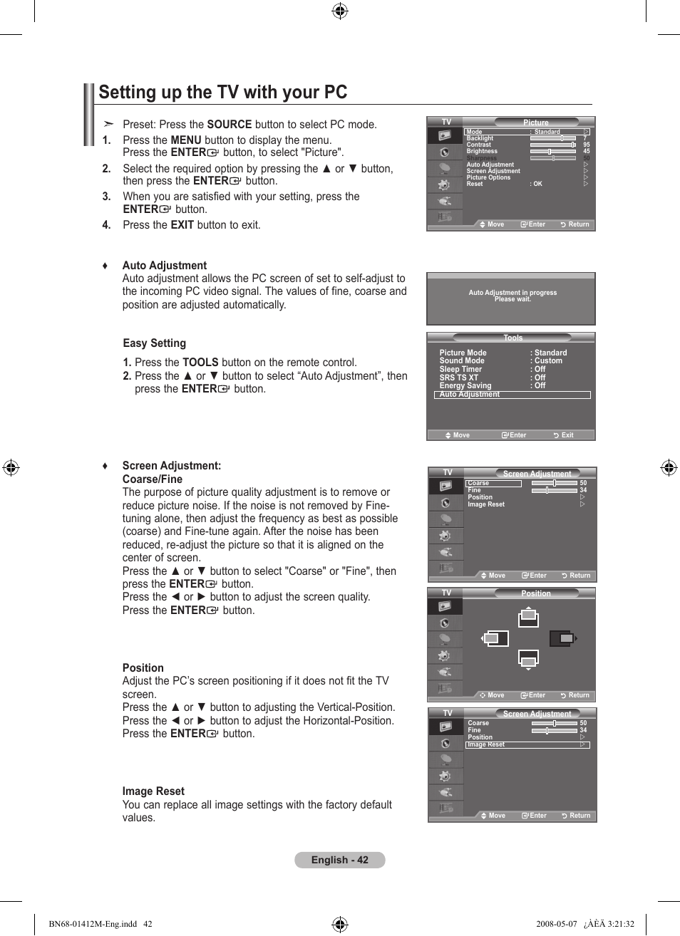 Setting up the tv with your pc | Samsung BN68-01412M-00 User Manual | Page 44 / 51